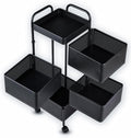 4 Tier Square Movable And Detachable Metal Rolling Trolley Cart Basket Shelf With Wheels – Kitchen Ideal Storage Rack For Vegetable, Fruit, Pantry, Bathroom – Black (4 - Tier)